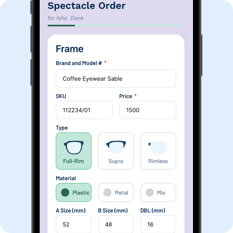 Asira Optician App - Button based input